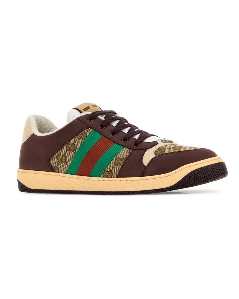 Gucci Men's Multicolor Gg And Leather Sneakers Brown