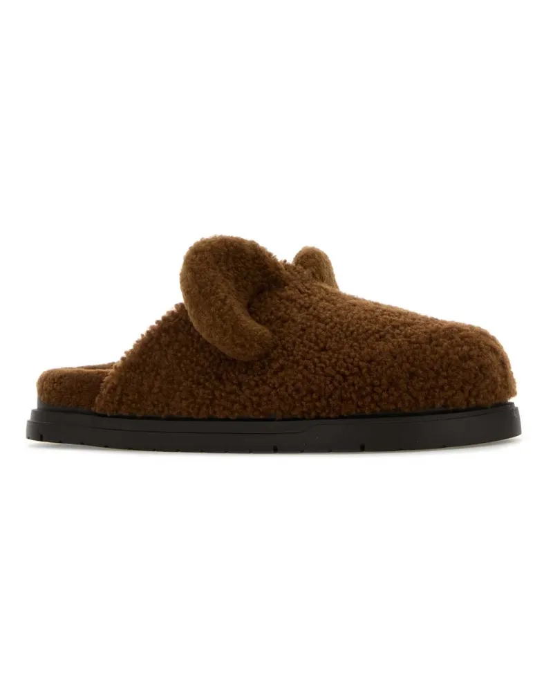 Fendi Men's Brown Shearling Slippers Flat Shoes Brown