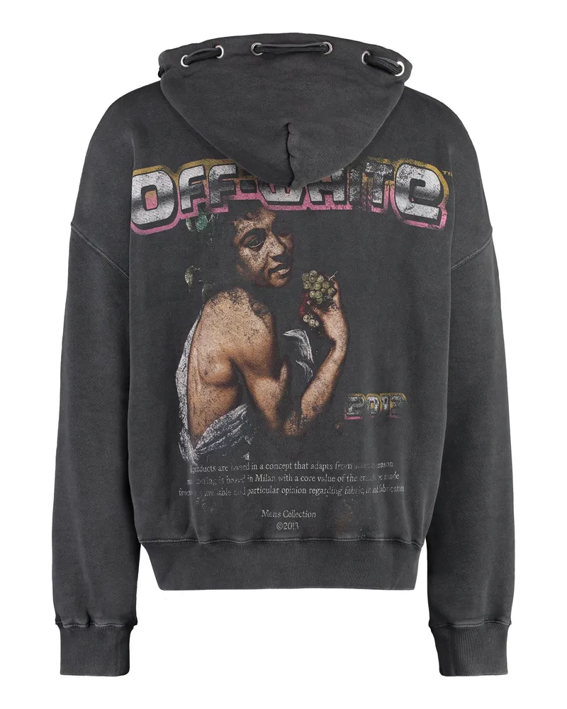 OFF-WHITE Men's Logo Print Hoodie Grey Cotton Jumpers Sweater Gray