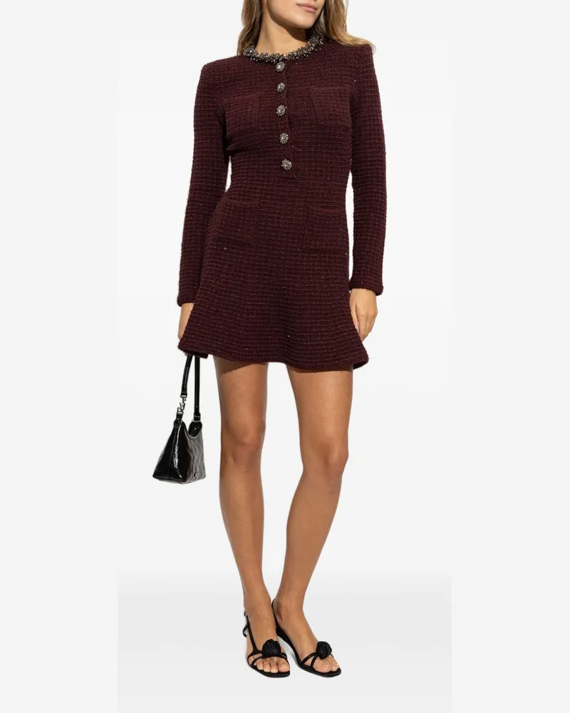 Self-Portrait Crystal-Embellished Dress — Burgundy Burgundy