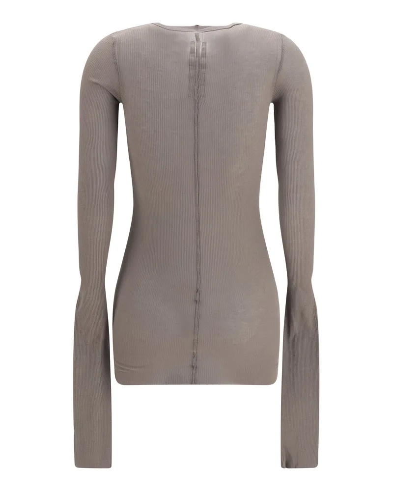 Rick Owens Women's Long-Sleeve Ribbed Top Dust Viscose T-Shirts & Jerseys Gray