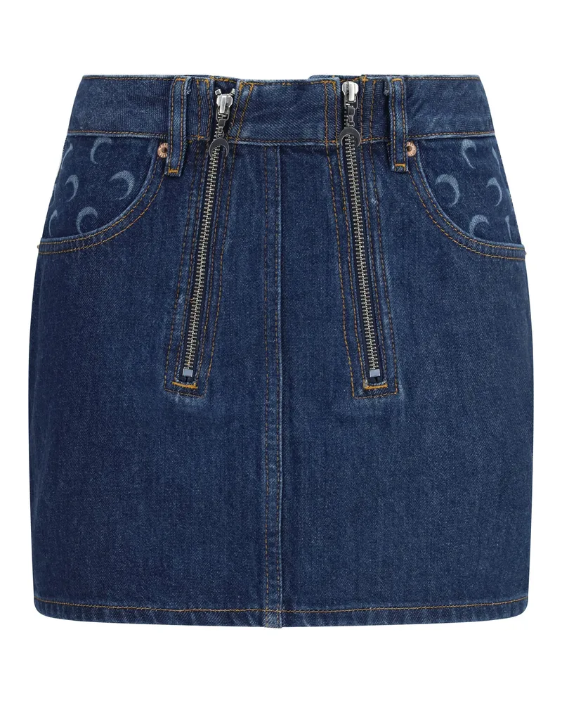 Marine Serre Women's Mini Skirt Zipped Midnight Blue Cotton Navy