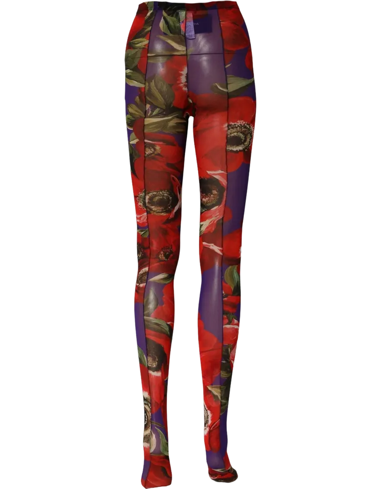 Dolce & Gabbana Floral Print Nylon Tights — Red Red