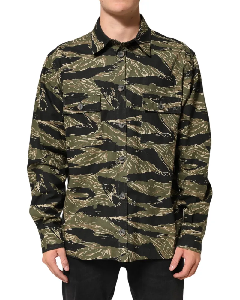 Dolce & Gabbana Men's Multicolor Camouflage Cotton Casual Shirt Co+pl+polyester Film Fiber Khaki