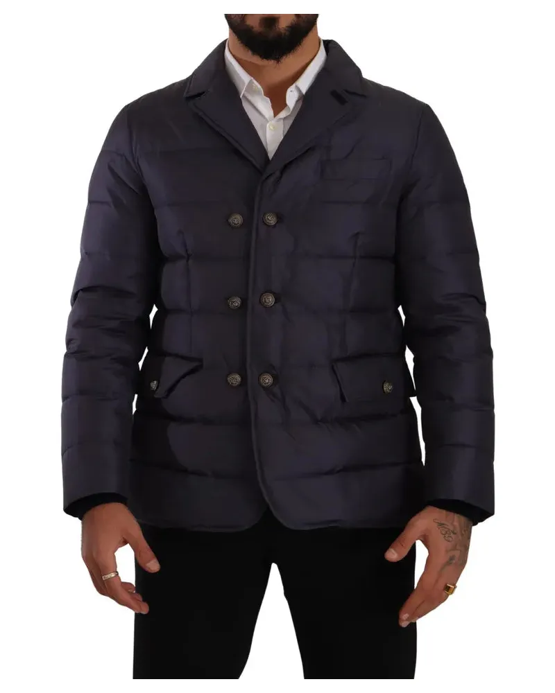 Dolce & Gabbana Men's Blue Silk Goat Coat Blouson Winter Jacket Clothing Navy