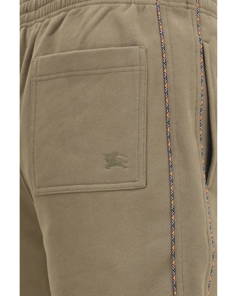 Burberry Men's Cotton Shorts With Check Trims Finch Brown Bermuda Brown