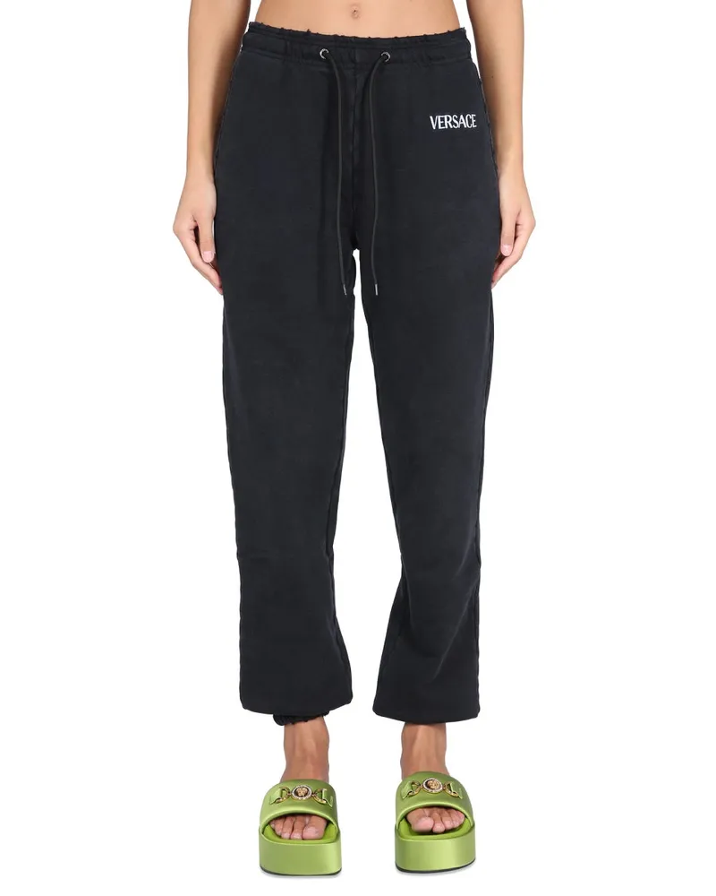 Versace Logo Cotton Jogging Pants — Black Black