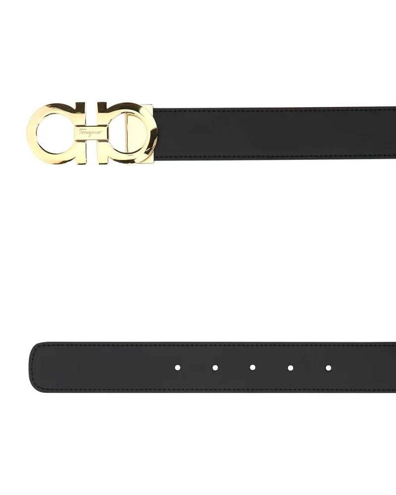 Ferragamo Logo-Buckle Leather Reversible Belt — Black Black
