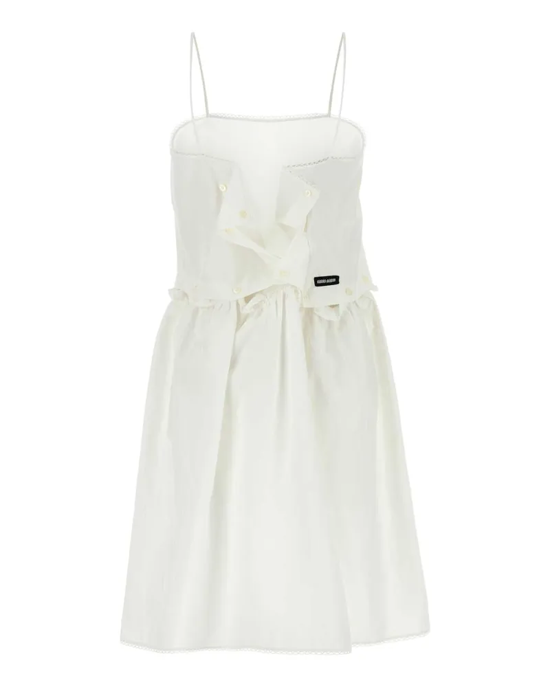 Miu Miu Women's White Poplin Mini Dress Bianco Exterior: Cotton Linen Abiti White