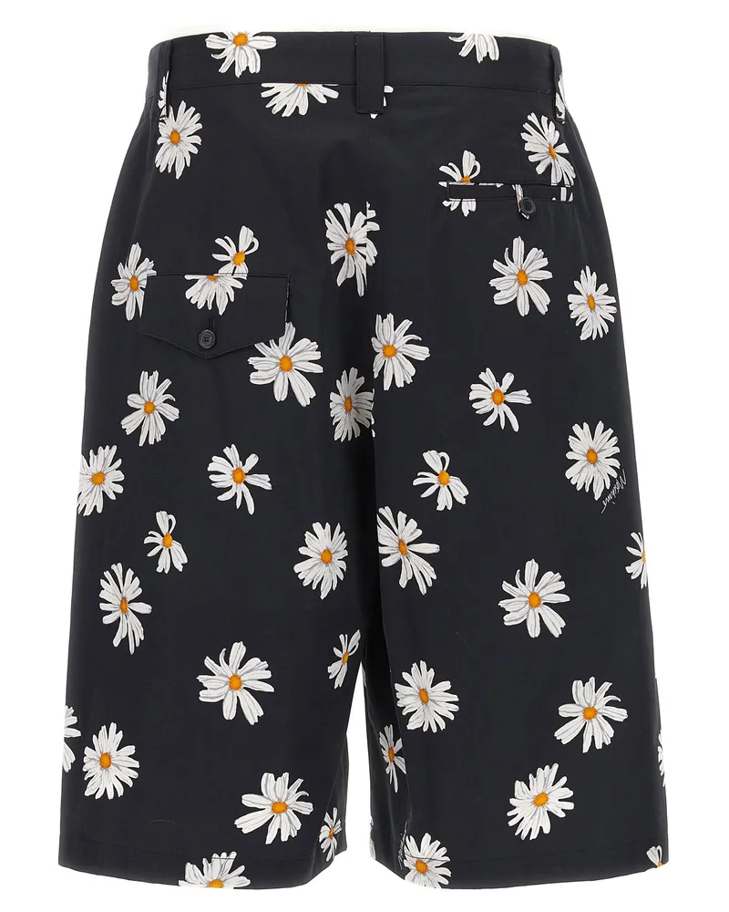 Moschino Daisy-Print Cotton Satin Bermuda Shorts — Black Black