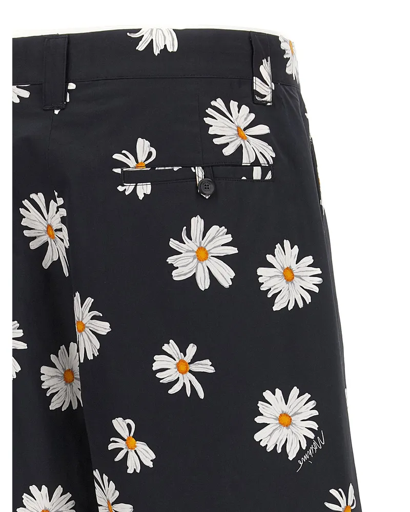 Moschino Daisy-Print Cotton Satin Bermuda Shorts — Black Black