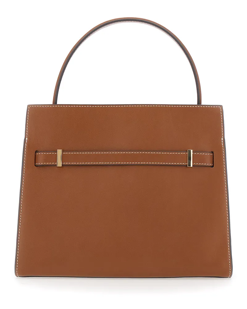 Tory Burch Women's Small Double Bag Lee Radziwill Brown Leather Cow Handbags Hand Brown