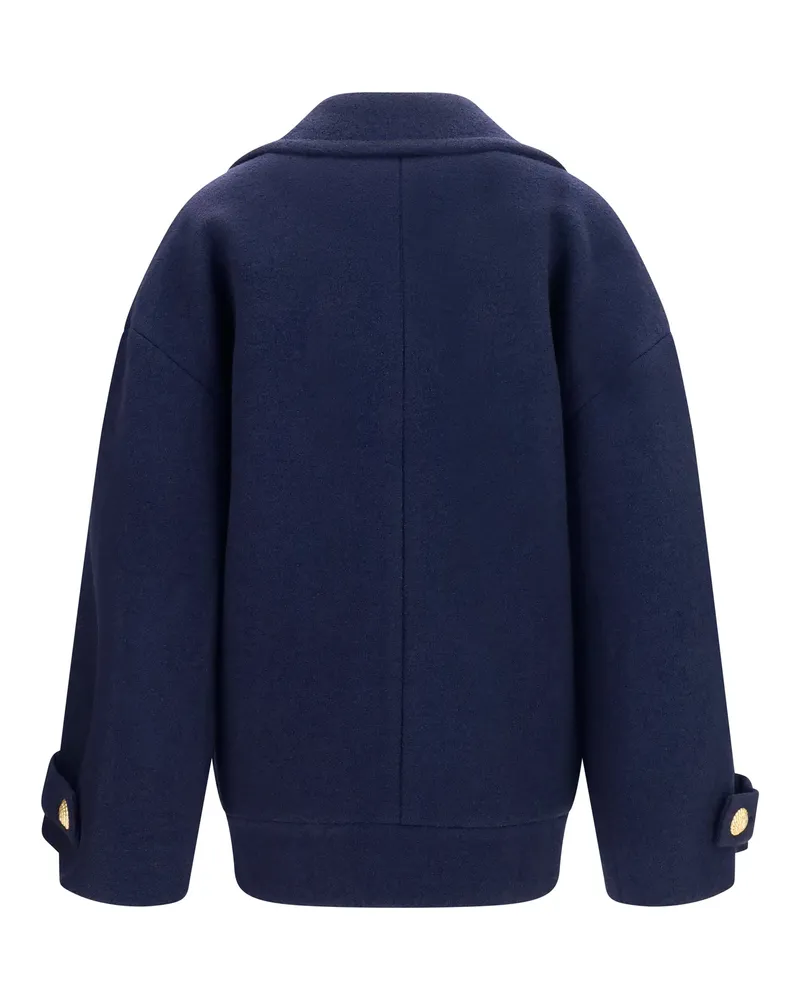 Balmain Women's Double-Breasted Wool Coat With Buttons Marine Merino Ovis Aries Navy