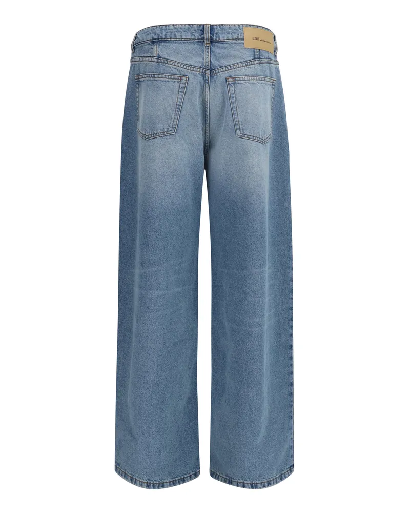 AMI Paris Wide-Leg Cotton Jeans — Blue Blue