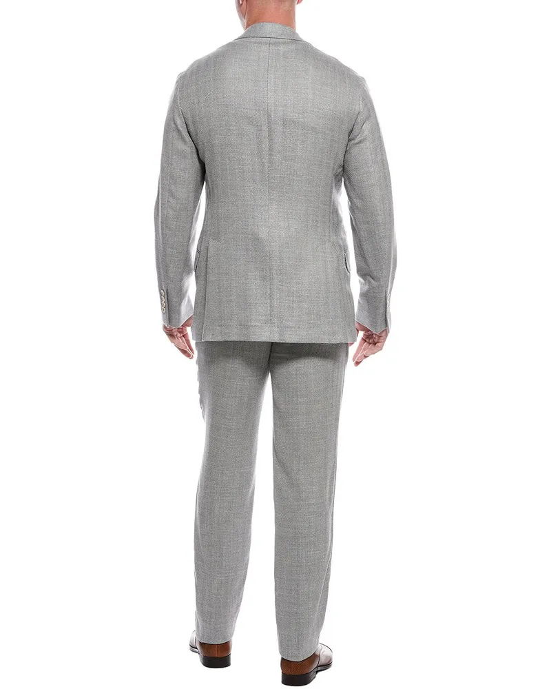 Brunello Cucinelli Wool-Silk-Linen Blend Pant Suit — Gray Gray