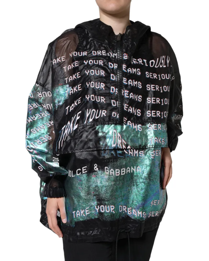 Dolce & Gabbana Women Multicolor Print Hooded Sweatshirt Sweater Polyester Clothing Black