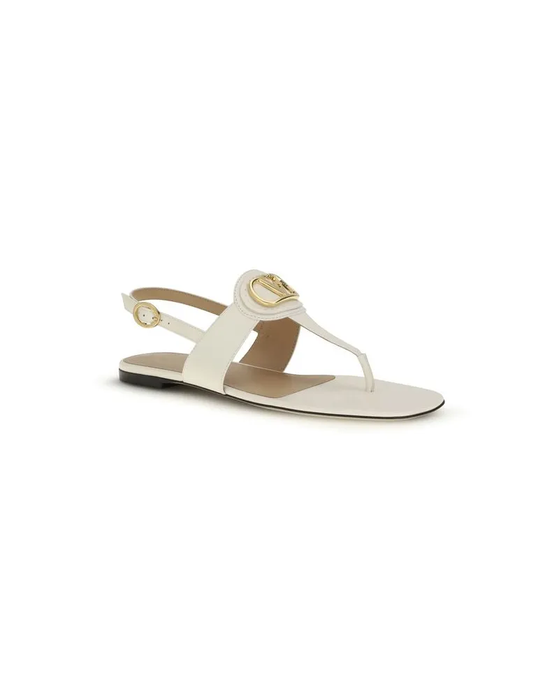 Valentino Garavani Women's Beige Calf Leather Bos Taurus Flat Sandals Beige