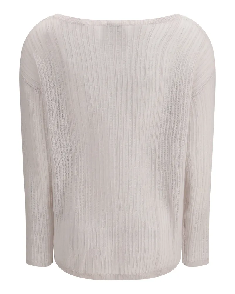 ALLUDE Women's Sweater Rib-Knit Crewneck White Cashmere (capra Hircus White