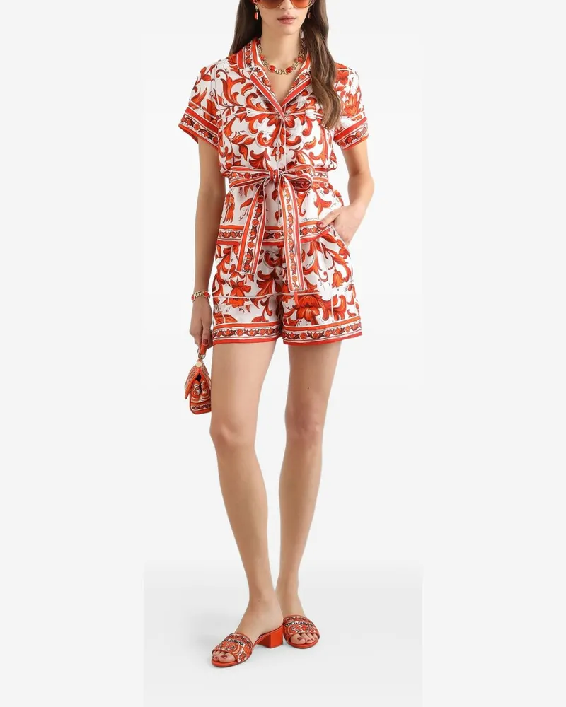Dolce & Gabbana Majolica-Print Silk Bermuda Shorts — Orange Orange