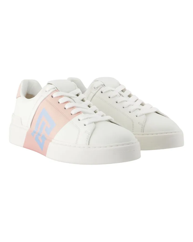 Balmain Women's B-Court Sneakers -  Leather Pink Calfskin Shoes White