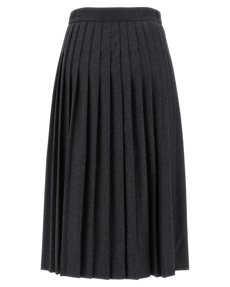 Prada Pleated Wool Pleated Skirt — Black Black