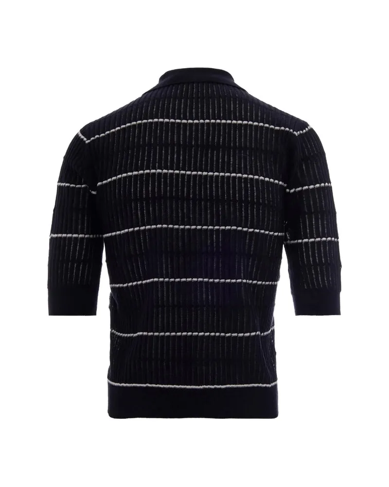 Max Mara Striped Silk-Wool Knit Sweater — Black Black