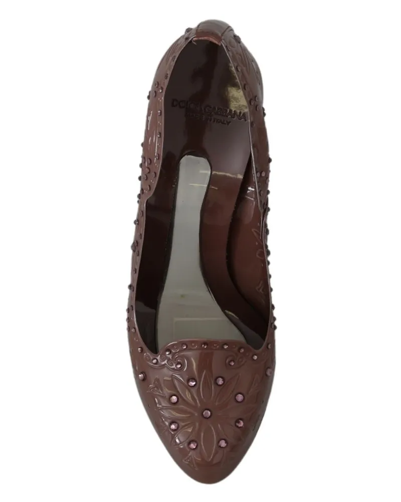 Dolce & Gabbana Women's Brown Floral Crystal Heels Cinderella Shoes Pvc Brown