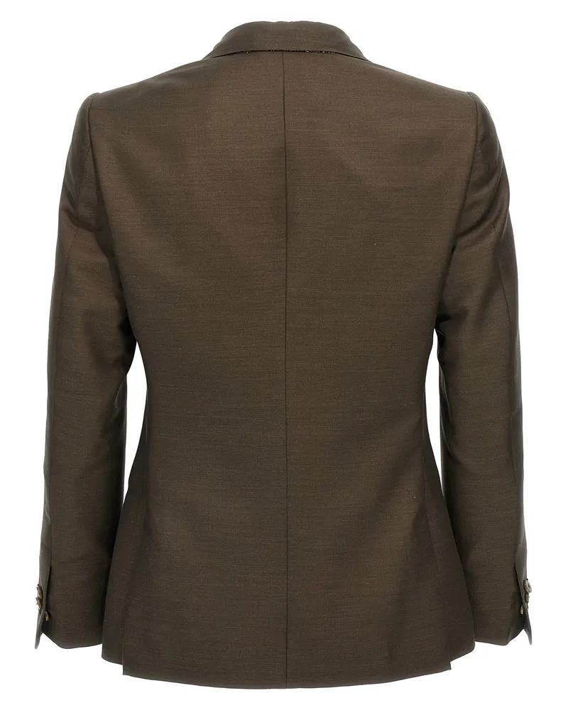 Maurizio Miri Double-Breasted Wool Blend Blazer — Taupe Taupe