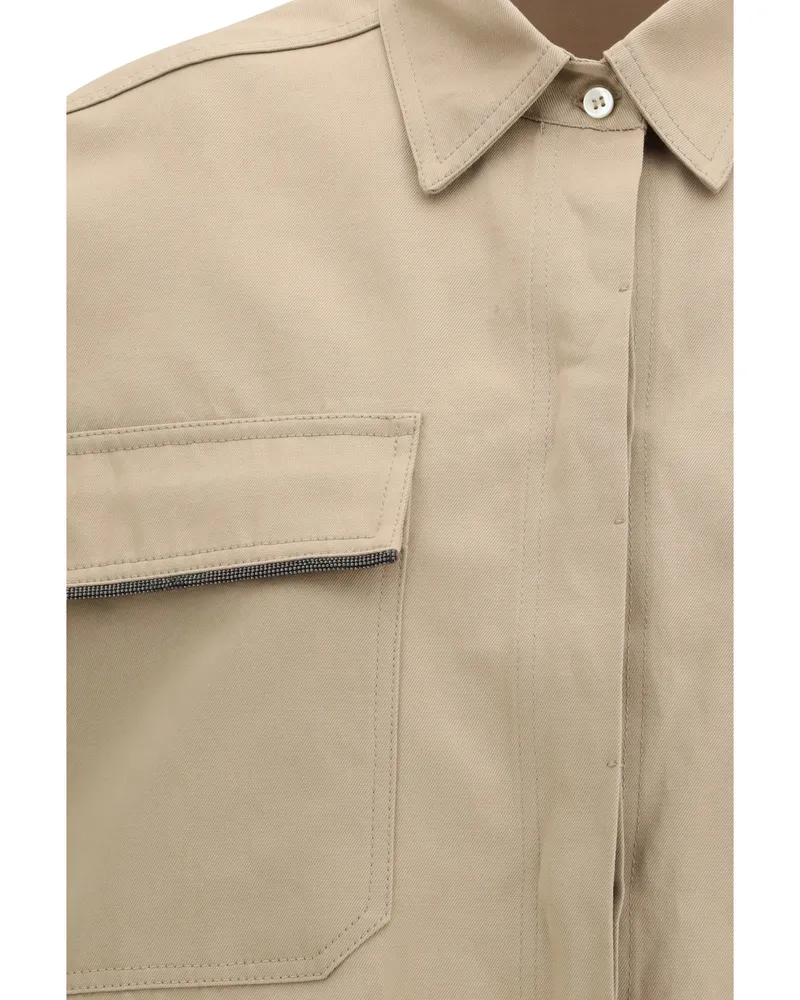 Brunello Cucinelli Women's Short-Sleeve Shirt Trench Cotton; Linen Beige