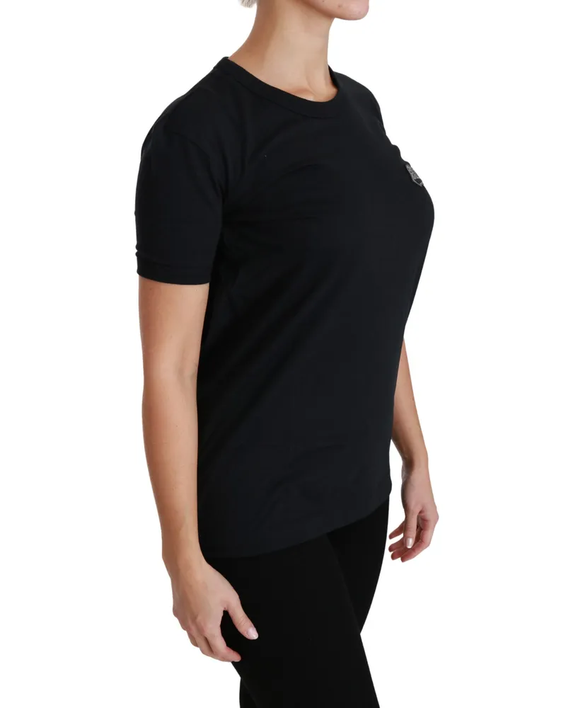 Dolce & Gabbana Women's Blue Amore Patch Crewneck Cotton Top T-Shirt Black