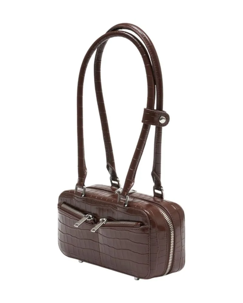 Self-Portrait Crocodile-Embossed Leather Shoulder Bag — Brown Brown