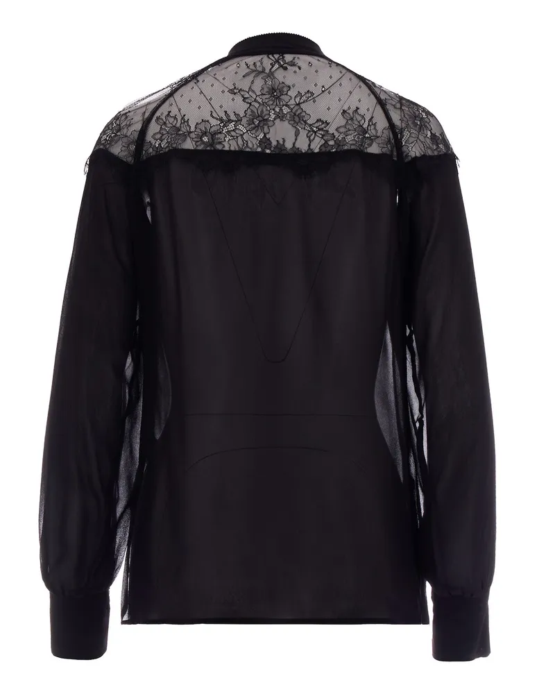 Patrizia Pepe Women's Blouse Lace-Insert Black Viscose; Polyamide Shirt Black