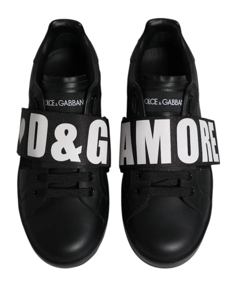 Dolce & Gabbana Women's Black D&g Amore Low Top Sneakers Shoes And White Leather Black