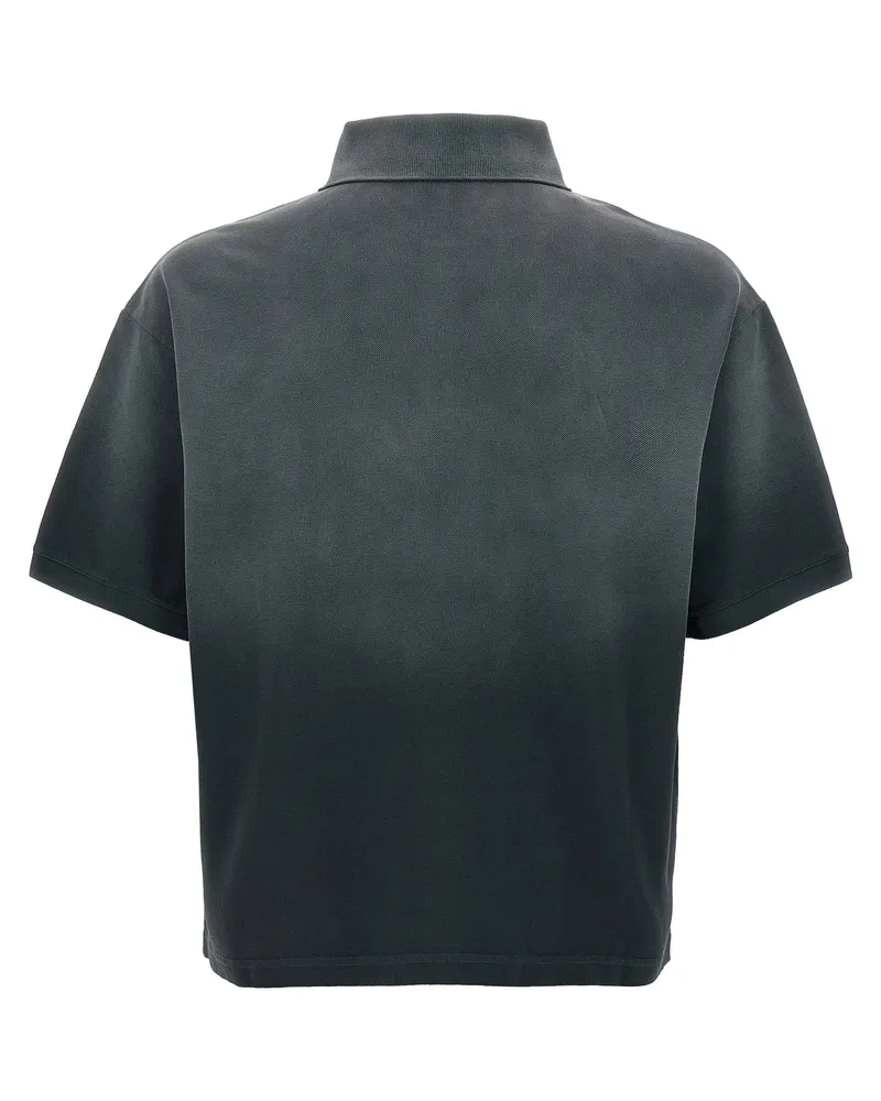 Alexander McQueen Velvet Skull Logo Polo — Charcoal Charcoal
