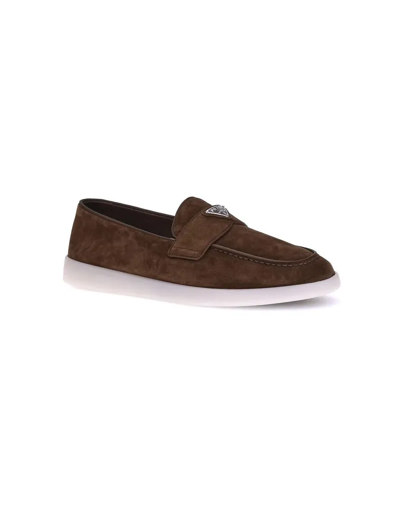 Prada Men's Brown Calf Leather Bos Taurus Slip-On Loafers Brown