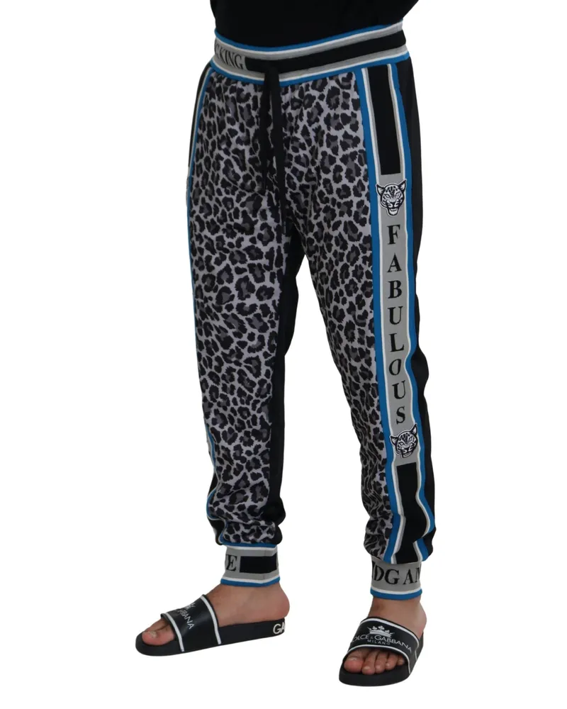 Dolce & Gabbana Men's Leopard-Print Joggers Gray Polyester Gray