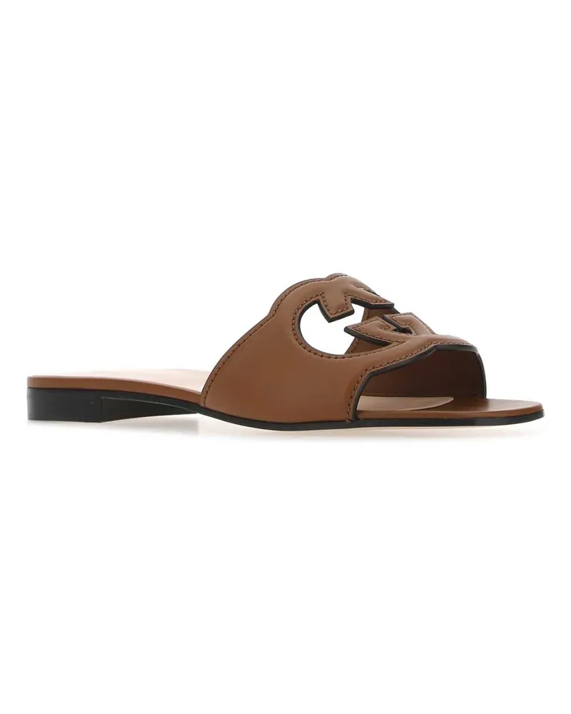 Gucci Women's Brown Leather Slippers 2535 Calf Skin Scarpe Con Tacco High Heel Shoes Brown
