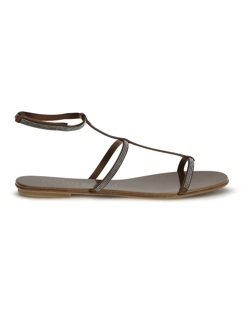 Pedro Garcia Women's Sandals With Rhinestones Nutmeg Satin Calf Leather Brown