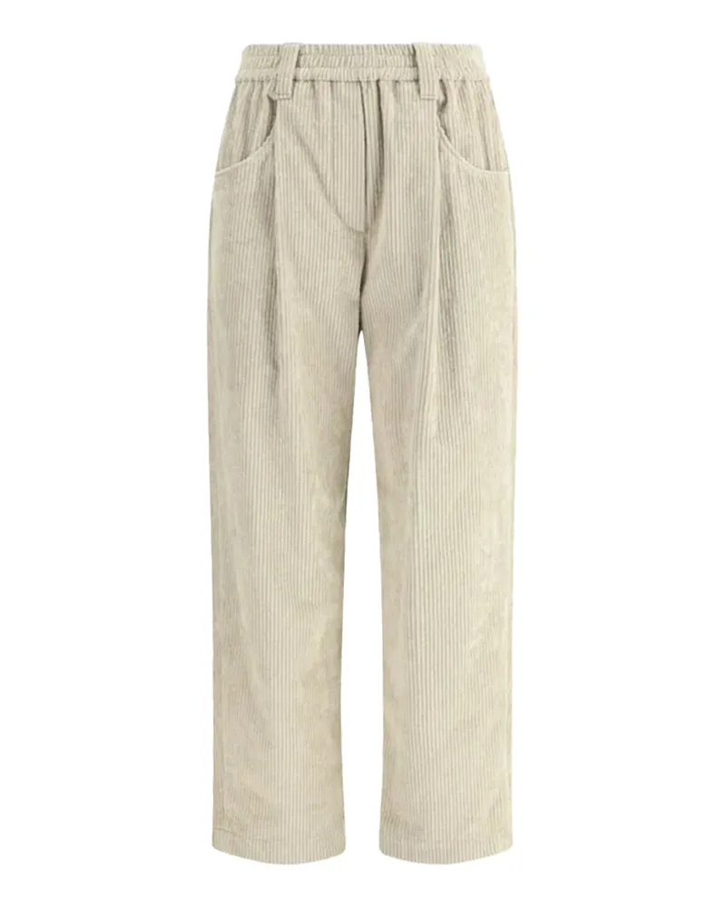 Brunello Cucinelli Fine-Wale Corduroy Trousers — Beige Beige