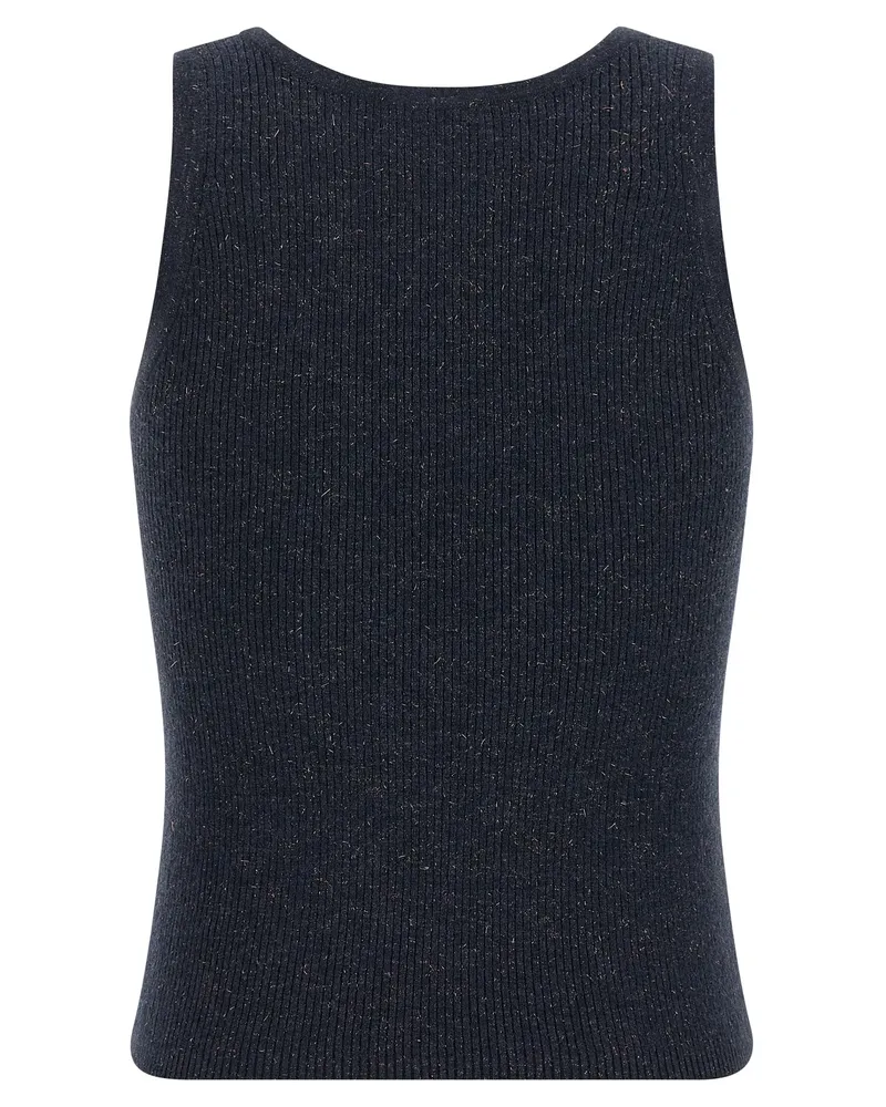 Brunello Cucinelli Women's Blue Cashmere Sleeveles T-Shirt Blue