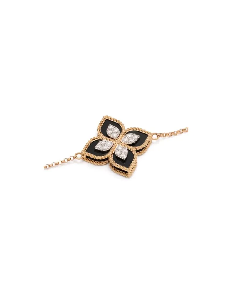 Roberto Coin Women's 18kt Rose Gold Diamond Princess Flower Black Jade Bracelet Continuty Rose