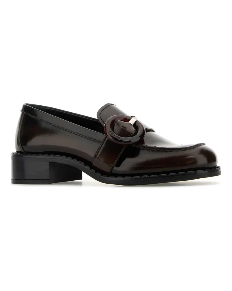 Prada Women's Brown Leather Loafers Bruciato Vitello Mocassini Brown