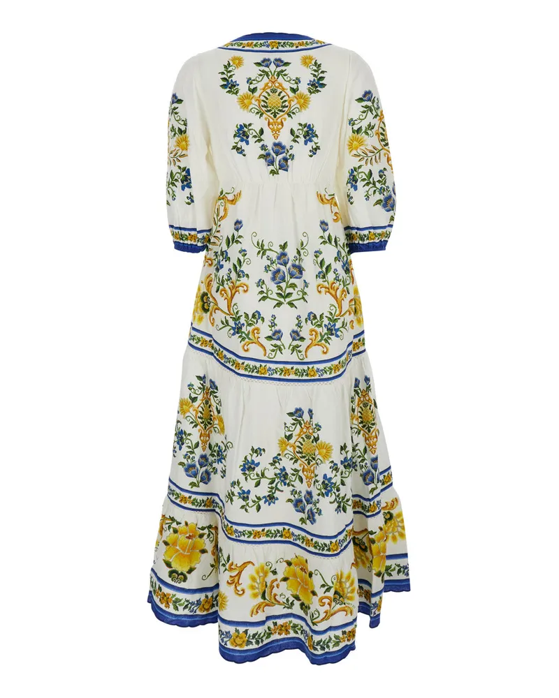 FARM Rio Women's Maxi V-Neck Dress Multicolour White