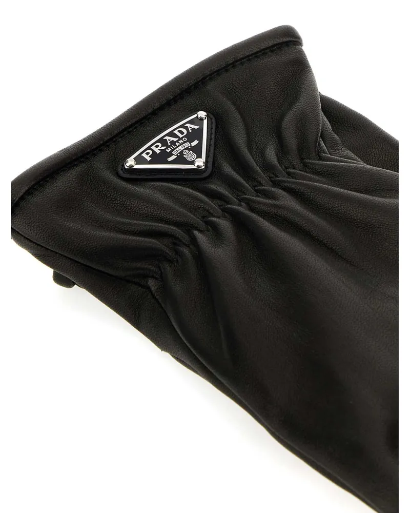 Prada Men's Black Nappa Leather Gloves Nero Agnello Guanti Black