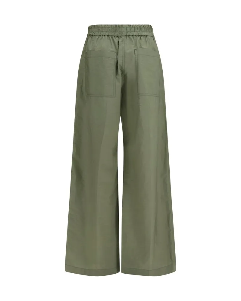 Brunello Cucinelli Women's Bicolor Cotton Casual Pants Green
