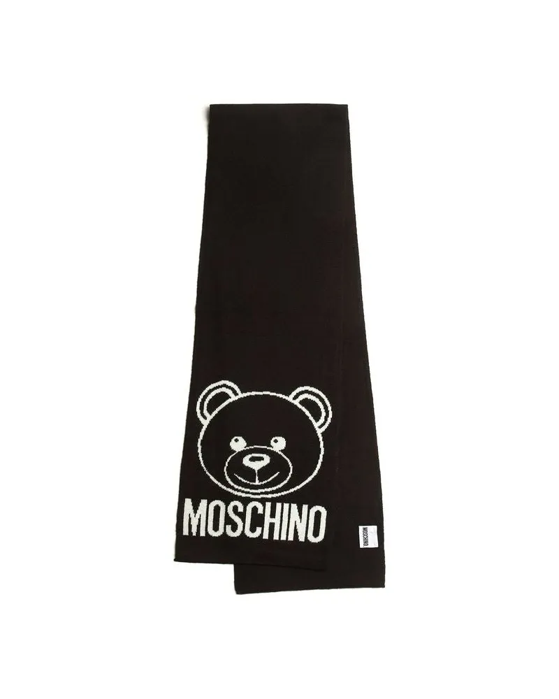 Moschino Logo-Embroidered Wool Scarf — Black Black