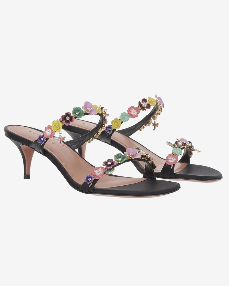 Amina Muaddi Women's Sandals Vittoria Black Satin And Metal Black