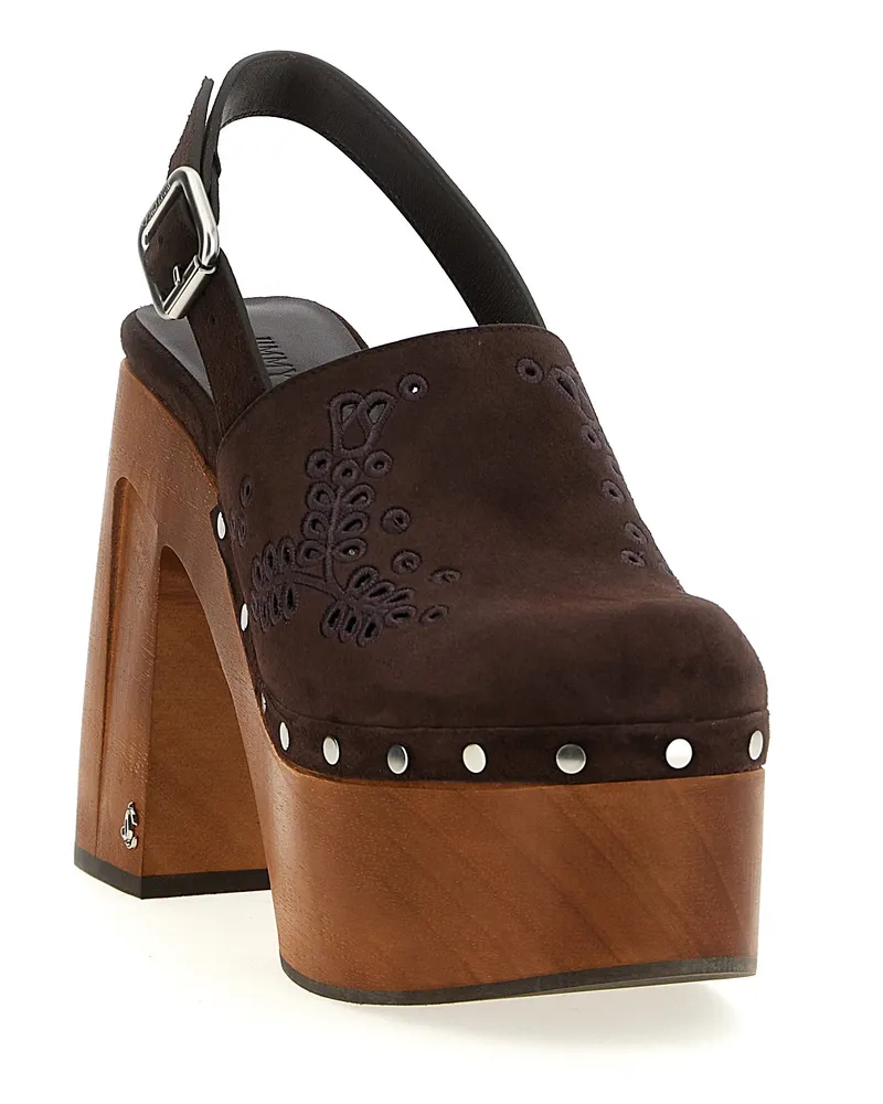 Jimmy Choo Women's Alida Clog Heel Brown Leather Metal Brown