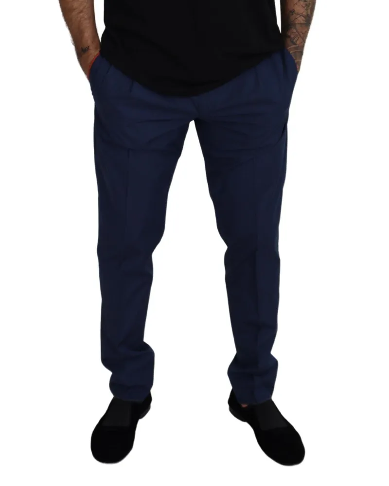 Dolce & Gabbana Men's Blue Cotton Silk Trousers Chinos Pants Navy