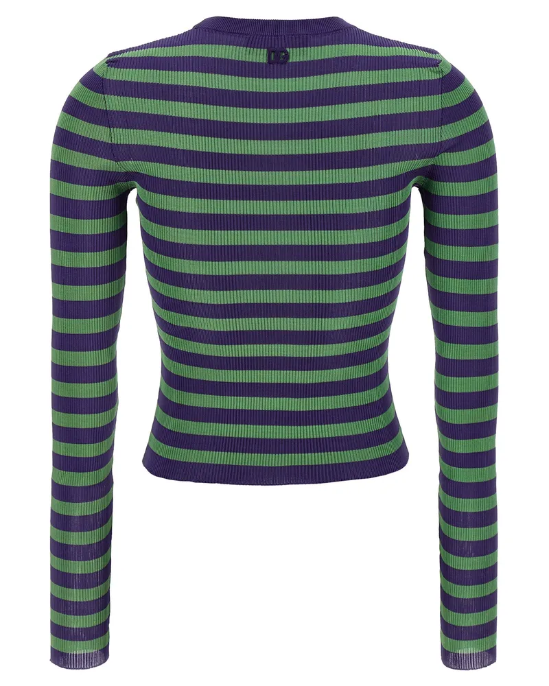 Dolce & Gabbana Striped Viscose Ribbed Sweater — purple Purple